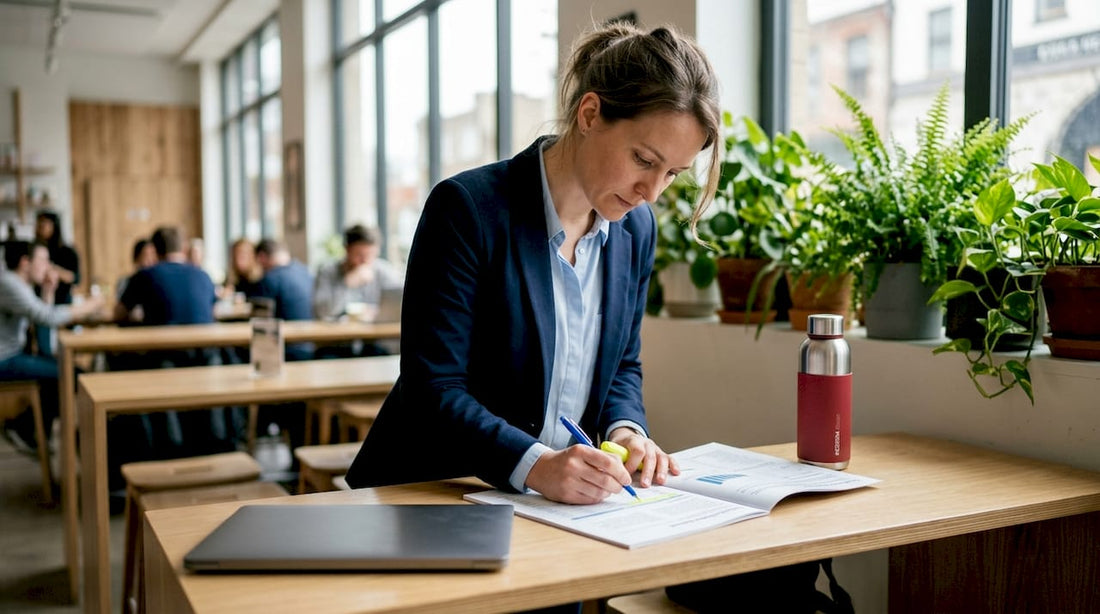 Business analyst reviewing revenue report at home office