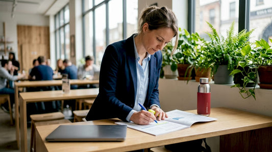 Business analyst reviewing revenue report at home office