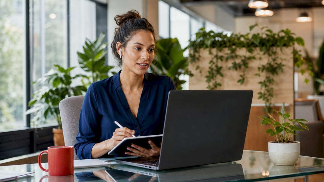 Customer success manager engaged in a video call at desk