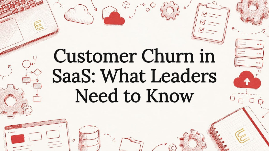 Decorative SaaS churn title card illustration